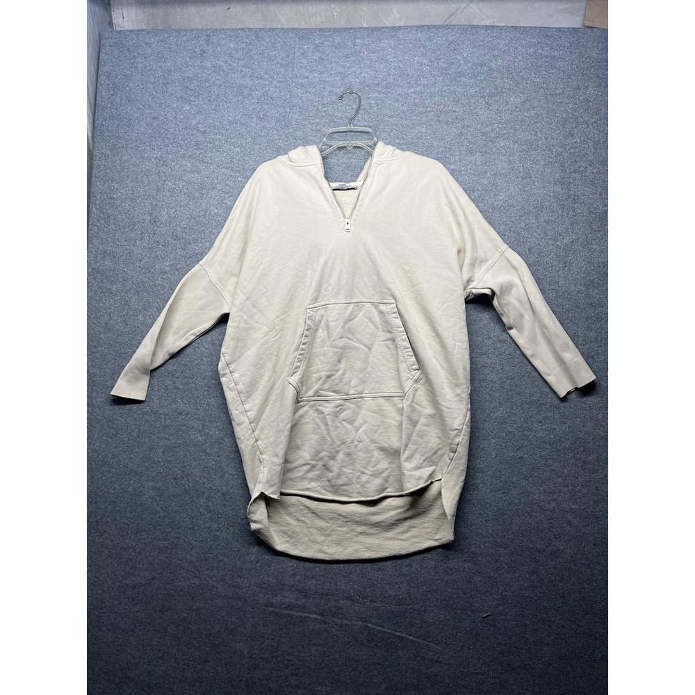 AllSaints Hoodie Dress Womens M Beige Xonda 1/4 Zip Pullover Longline Fleece